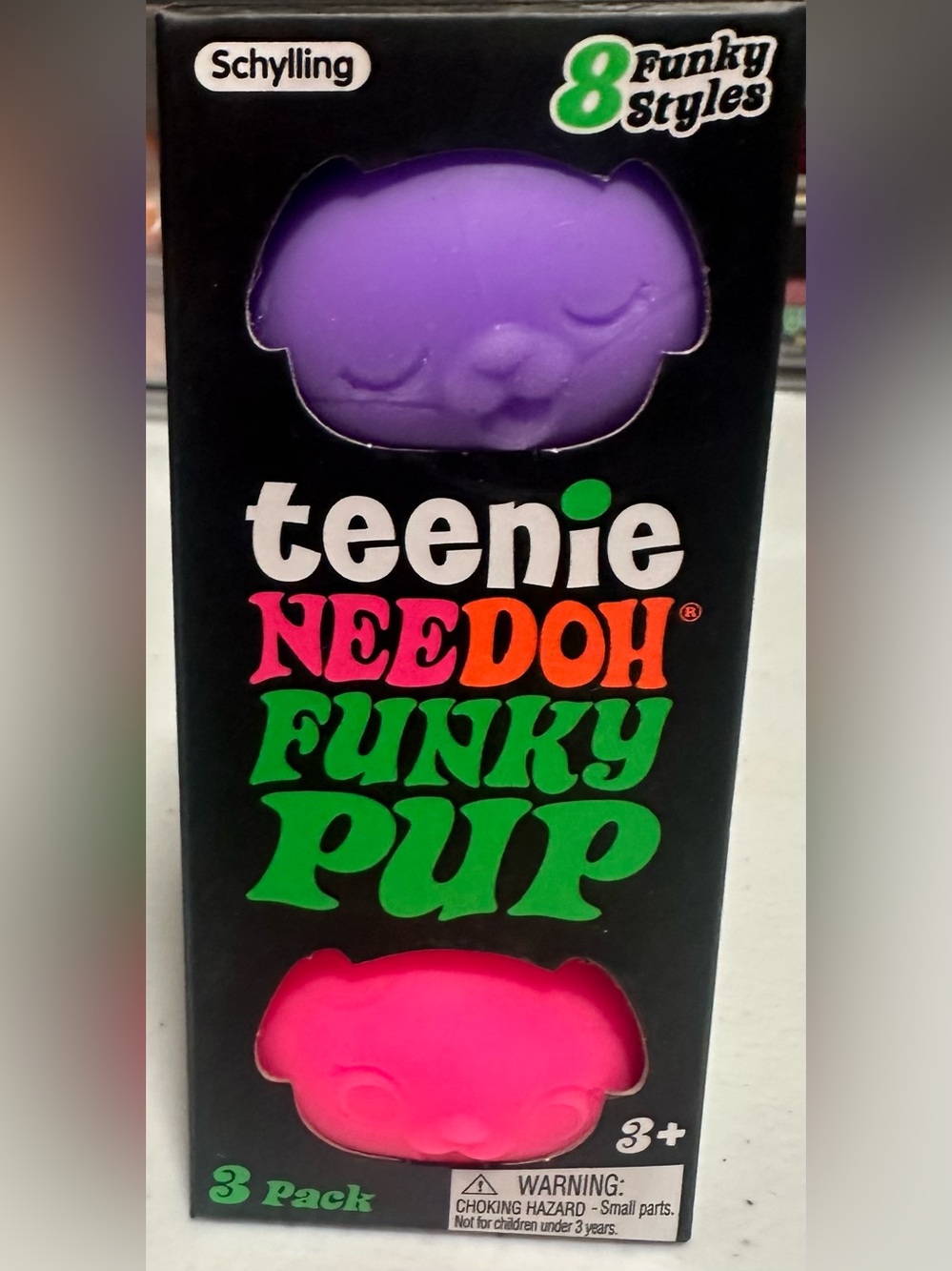 Teenie Needoh Funky Pup 3-Pack - Purple, pink and orange